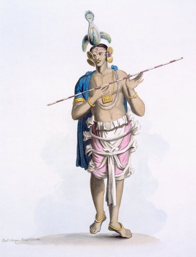 ボーラック：E. Ormeの「Costumes of India」（1804年、カラーエッチング）から、女性のパートを演奏することが多いダンスボーイ 作： Franz Balthazar Solvyns